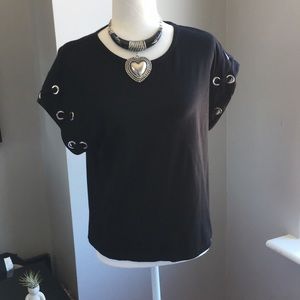 Grommet black knit top small